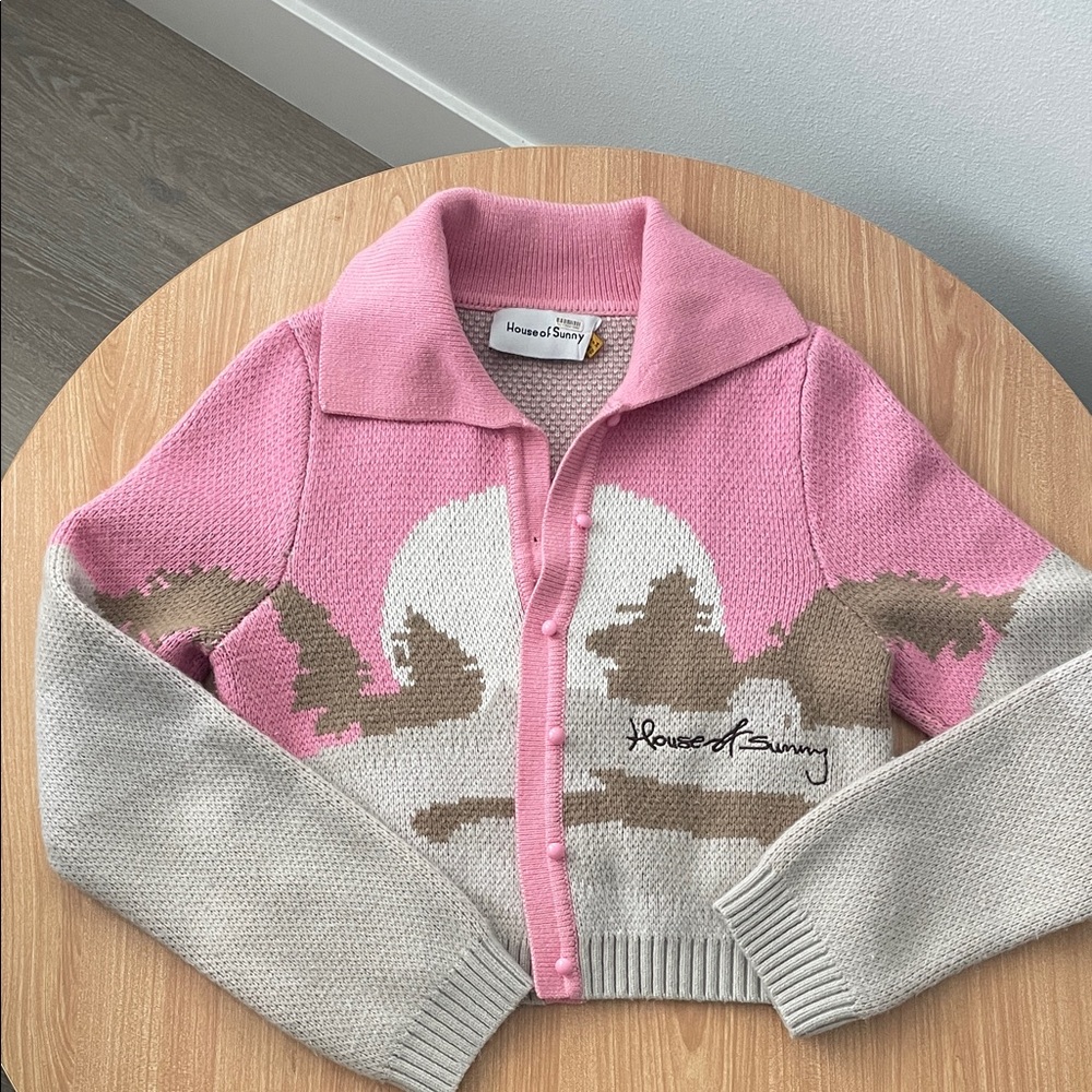 House of Sunny Daybreak Pink and Cream Cardigan